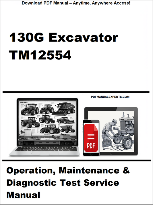 Cover of a technical manual for a 130G Excavator with a laptop and diagnostic tool illustration.