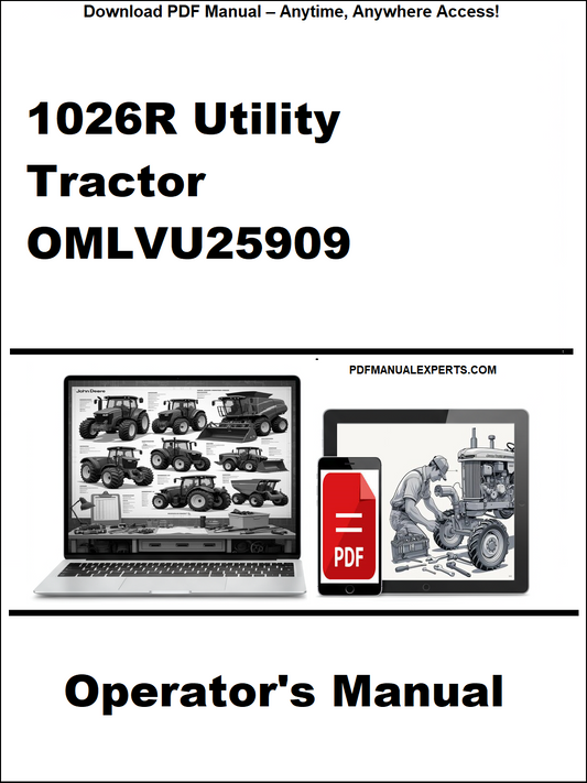 Cover of a tractor operator's manual with laptop and smartphone icons on a white background