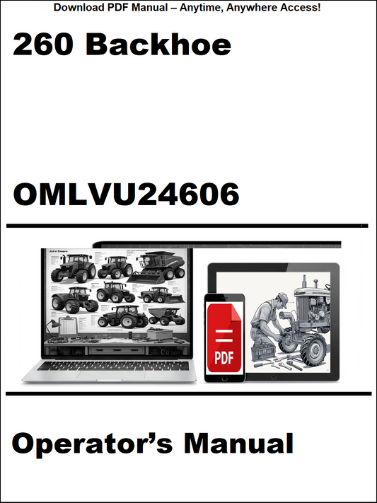 Operator's manual for a 260 Backhoe with digital download icon on a white background