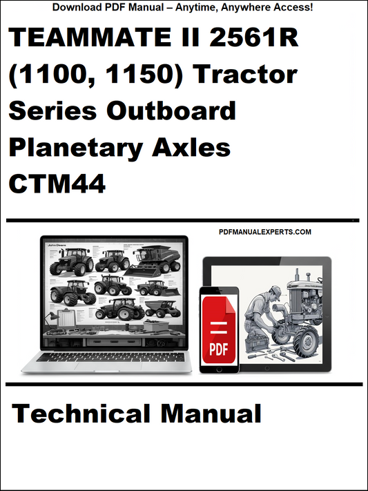 Cover of a technical manual for TEAMATE II 2561R tractor series outboard planetary axles CTM44 on a white background.