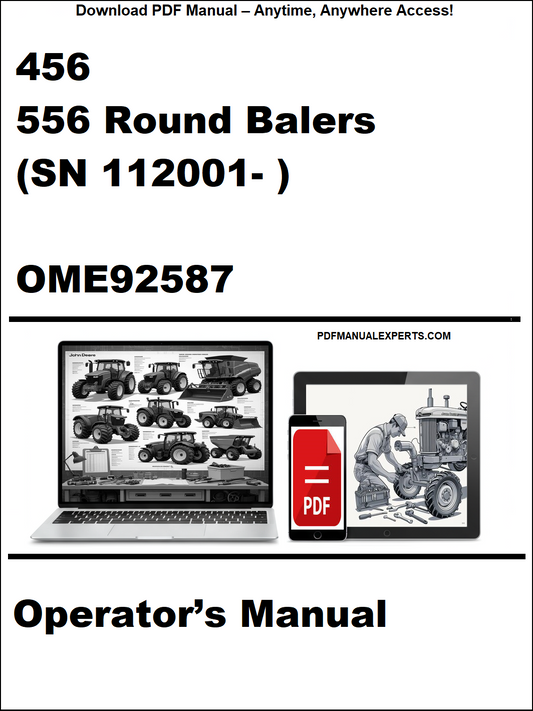 Cover of an operator's manual for 456 and 556 round balers with a laptop and smartphone icon.