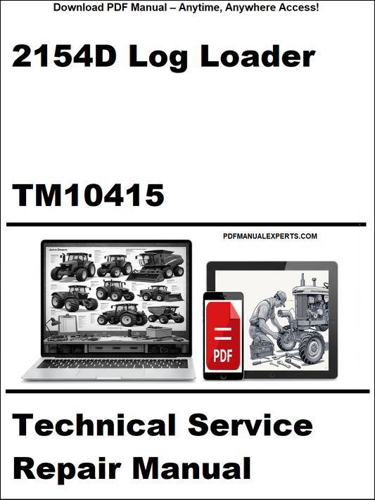 Advertisement for 2154D Log Loader technical service repair manual with laptop and toolbox icons.