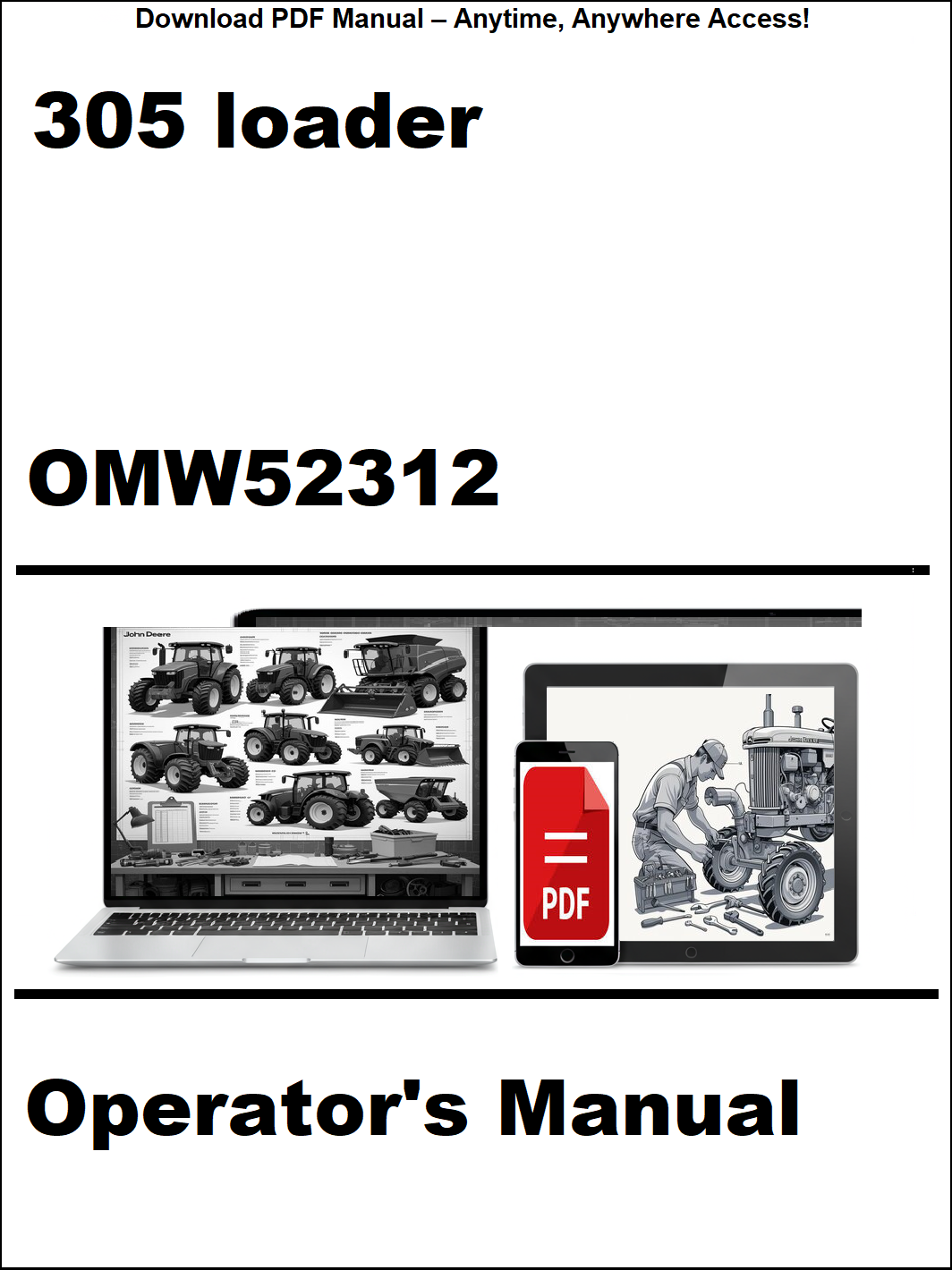 Operator's manual for a 305 loader with digital download icon on a white background