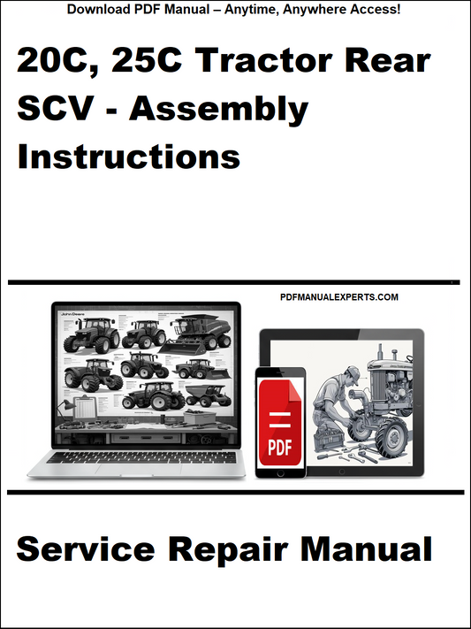 Service repair manual for 20C, 25C Tractor Rear SCV Assembly Instructions on a white background.