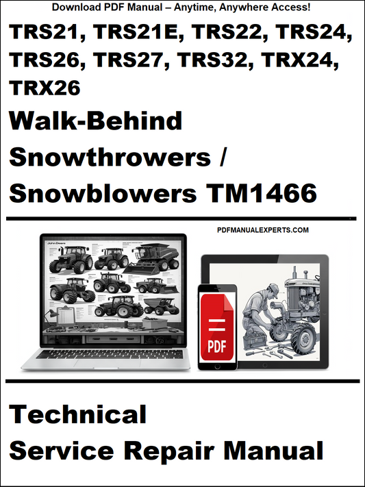 Technical service repair manual for walk-behind snowthrowers and snowblowers on a white background