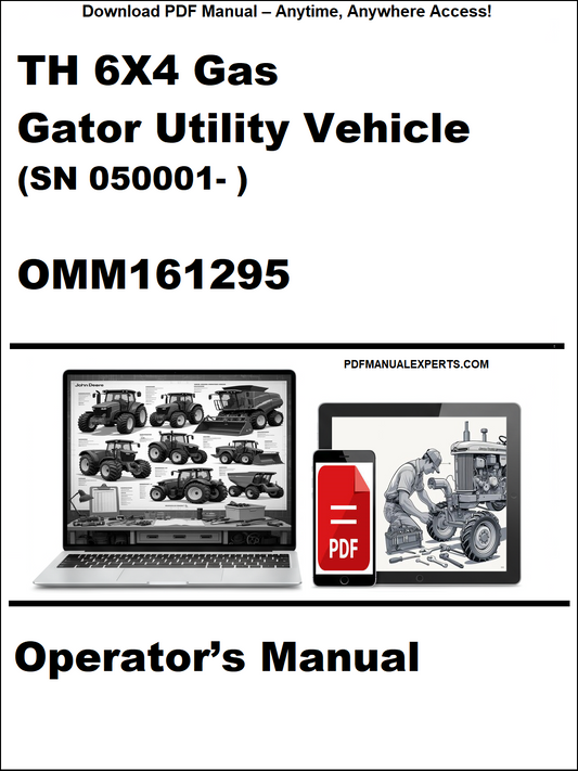 Cover of the operator's manual for a TH 6X4 Gas Gator Utility Vehicle with a laptop and toolbox graphic.