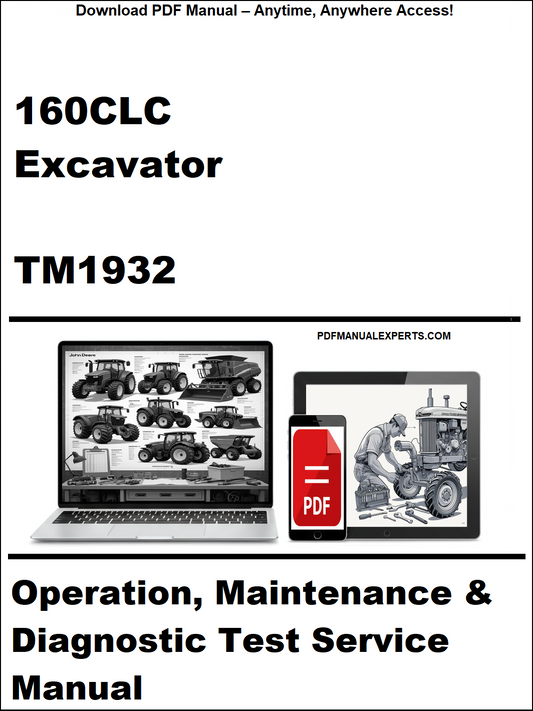 Cover of a manual for a 160CLC Excavator with a laptop and toolbox graphic.