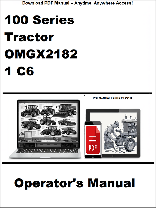 Operator's manual for a 100 Series Tractor with a laptop and tractor illustration on a white background.