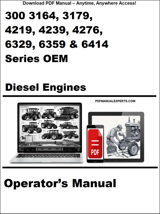 Operator's manual for diesel engines with a laptop and toolbox graphic on a white background