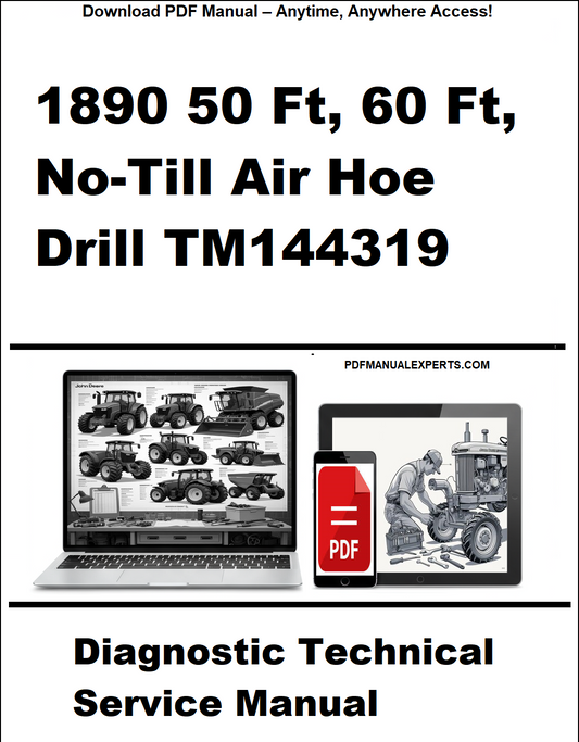 Cover of a technical manual for a no-till air hoe drill with laptop and PDF icon.