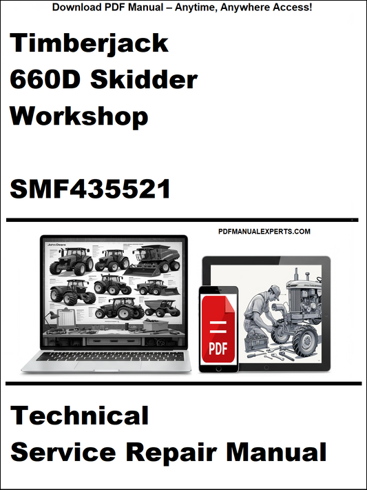 Advertisement for Timberjack 660D Skidder Workshop Technical Service Repair Manual SMF435521 on a white background.