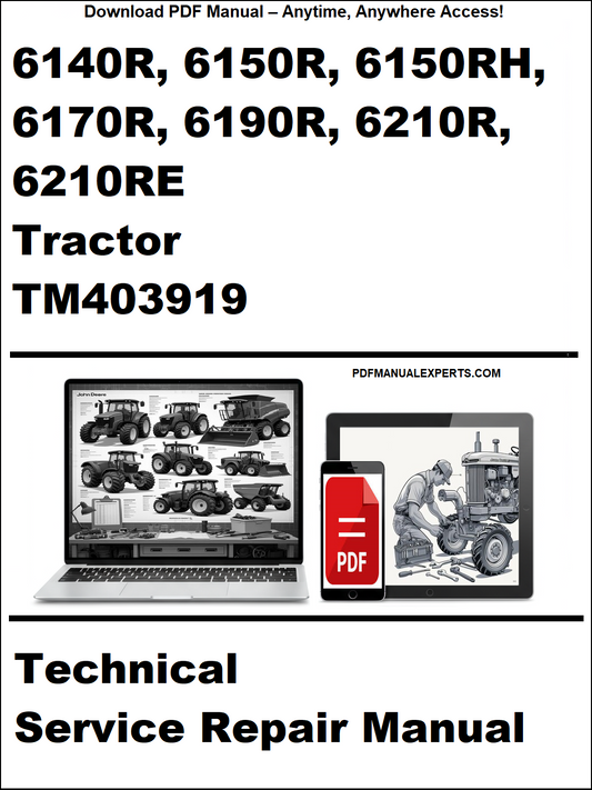 Advertisement for a technical service repair manual on a tractor with a laptop and toolbox graphic.