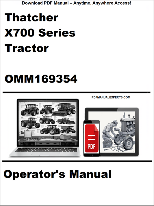 Cover of Thatcher X700 Series Tractor operator's manual with digital device icons on a white background.