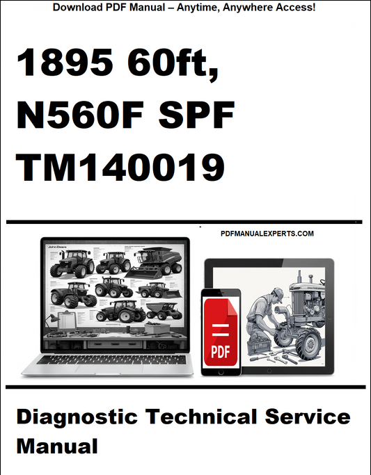 Promotional image for a diagnostic technical service manual on a laptop and tablet with text about access and download options.