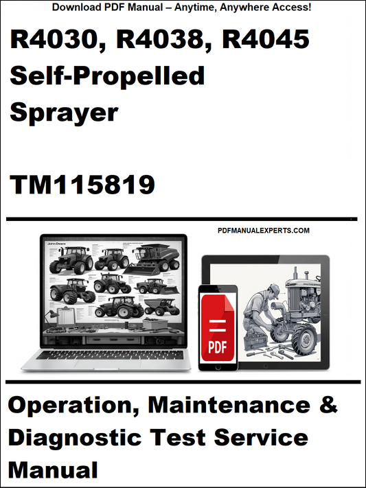 Manual cover for R4030, R4038, R4045 self-propelled sprayer with technical details and branding.