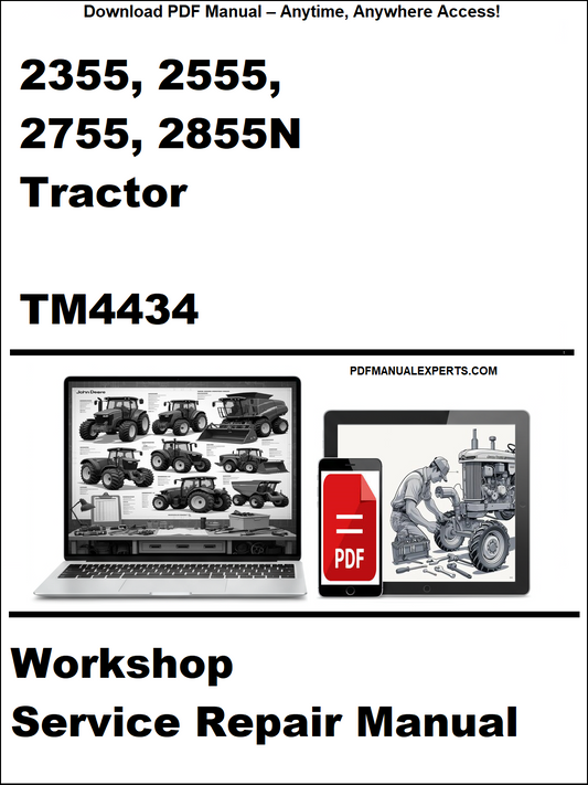 Cover of a workshop service repair manual for a tractor with a laptop and toolbox graphic.