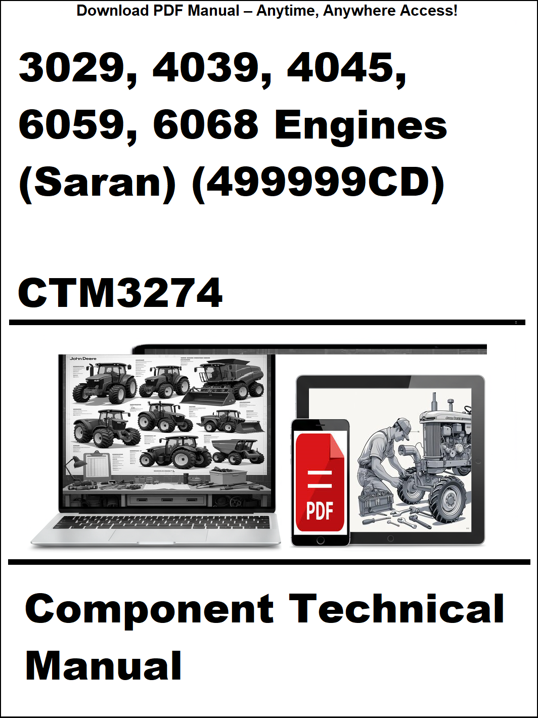 Cover of a technical manual for 3029, 4039, 4045, 6059, 6068 engines with a laptop and toolbox graphic.