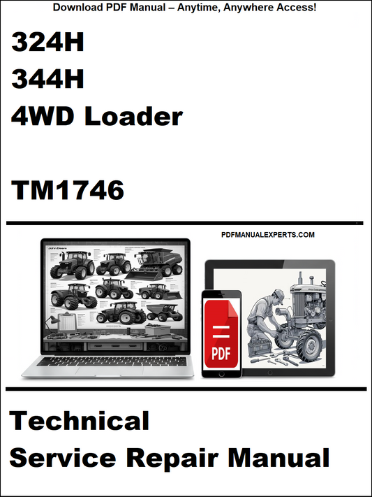Technical service repair manual for 324H, 344H 4WD loader TM1746 on a white background