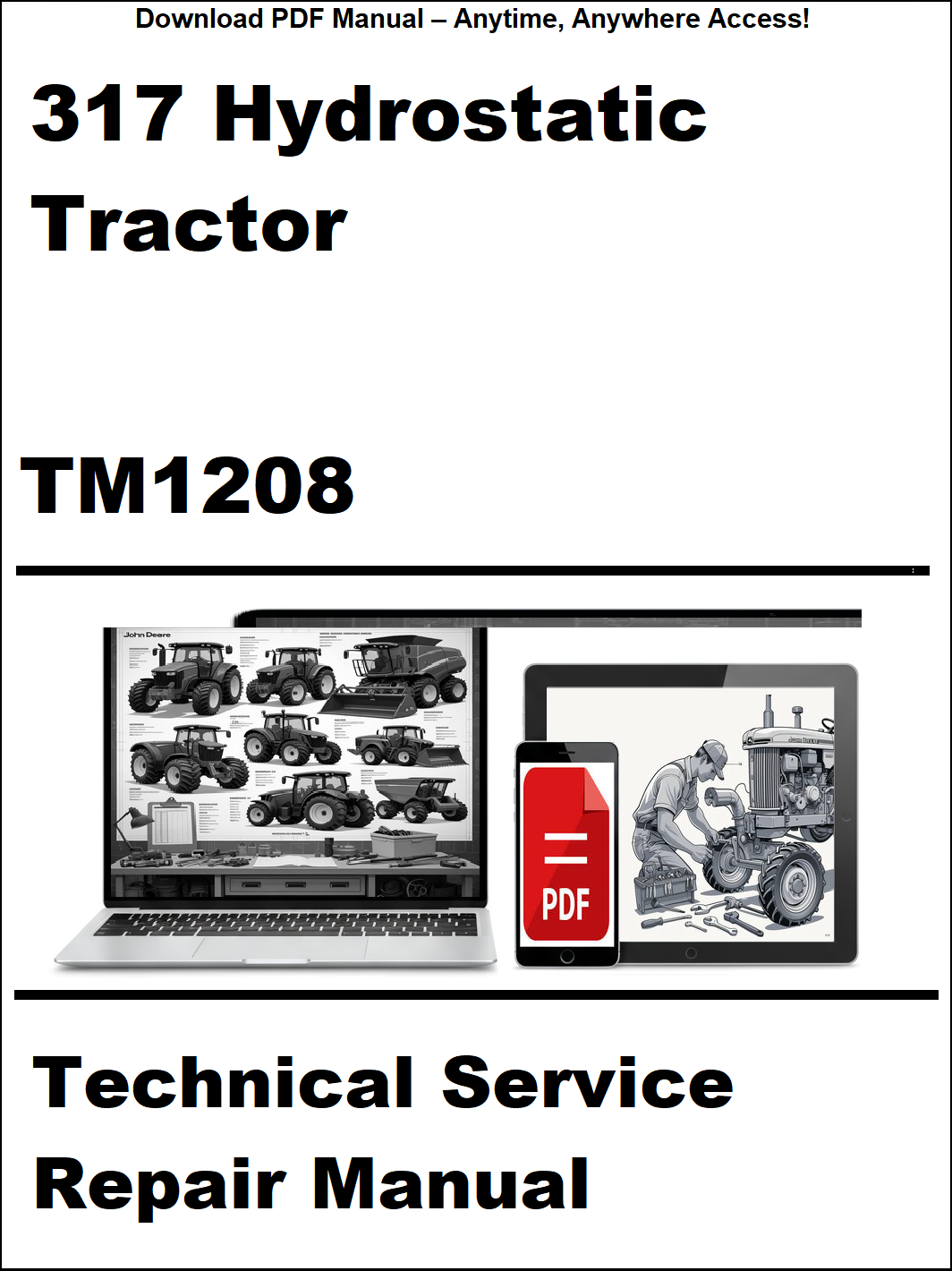 Technical service repair manual for 317 Hydrostatic Tractor with TM1208 on a white background