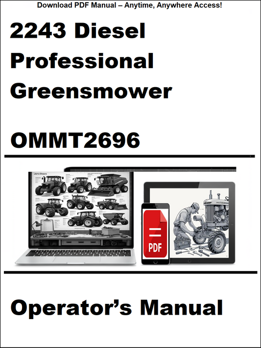 Operator's manual for 2243 Diesel Professional Greensmower OMMT2696 on a white background