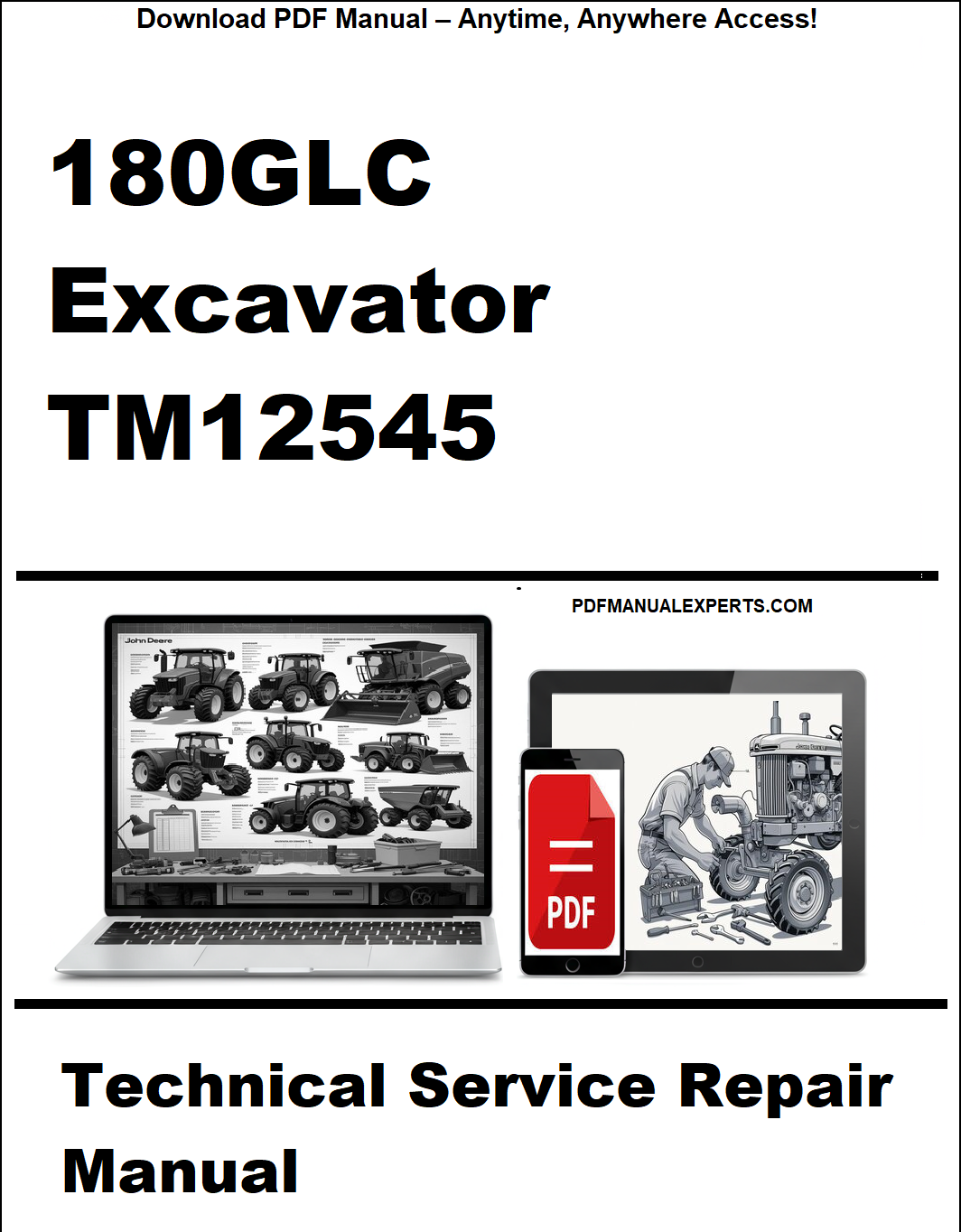 Technical service repair manual for 180GLC Excavator TM12545 on a white background