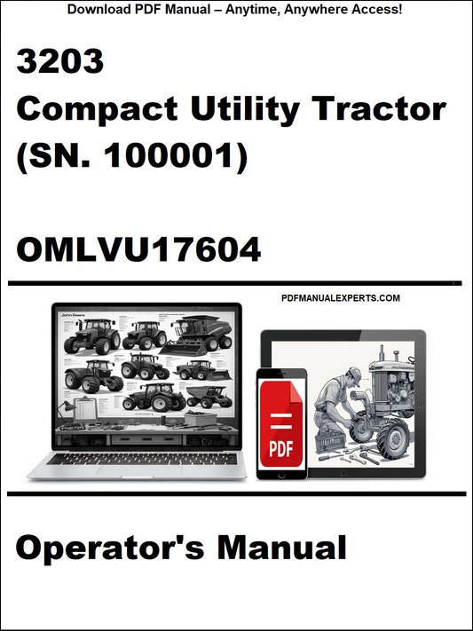 Cover of a compact utility tractor operator's manual with a laptop and toolbox graphic.