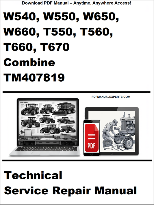 Technical service repair manual for agricultural combines on a white background