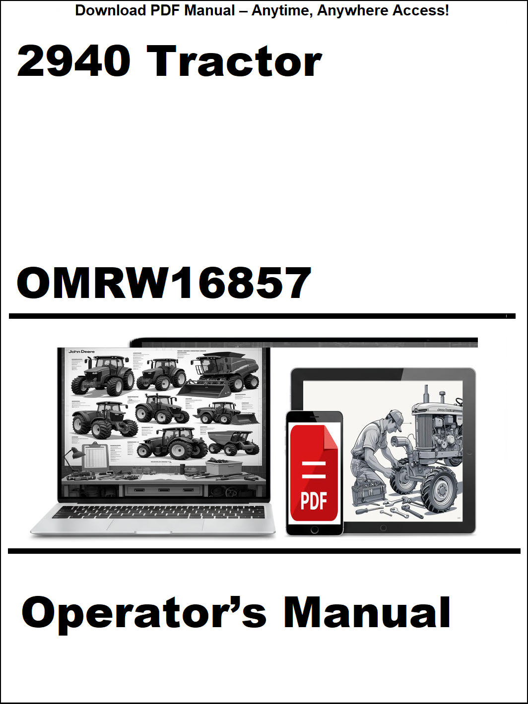 Operator's manual for 2940 tractor with digital device and laptop illustration on a white background