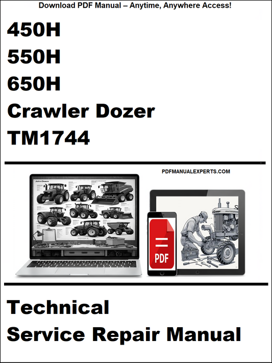 Technical service repair manual for 450H, 550H, 650H Crawler Dozer TM1744 on a white background.