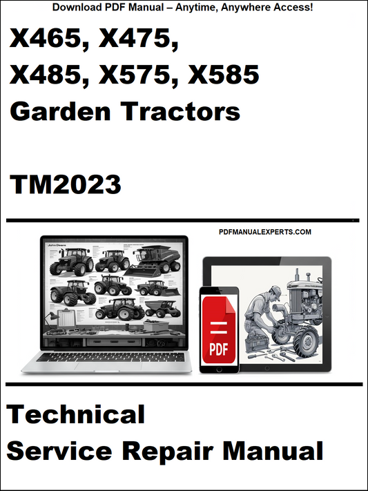 Cover of a technical service repair manual for garden tractors with a laptop and toolbox graphic.