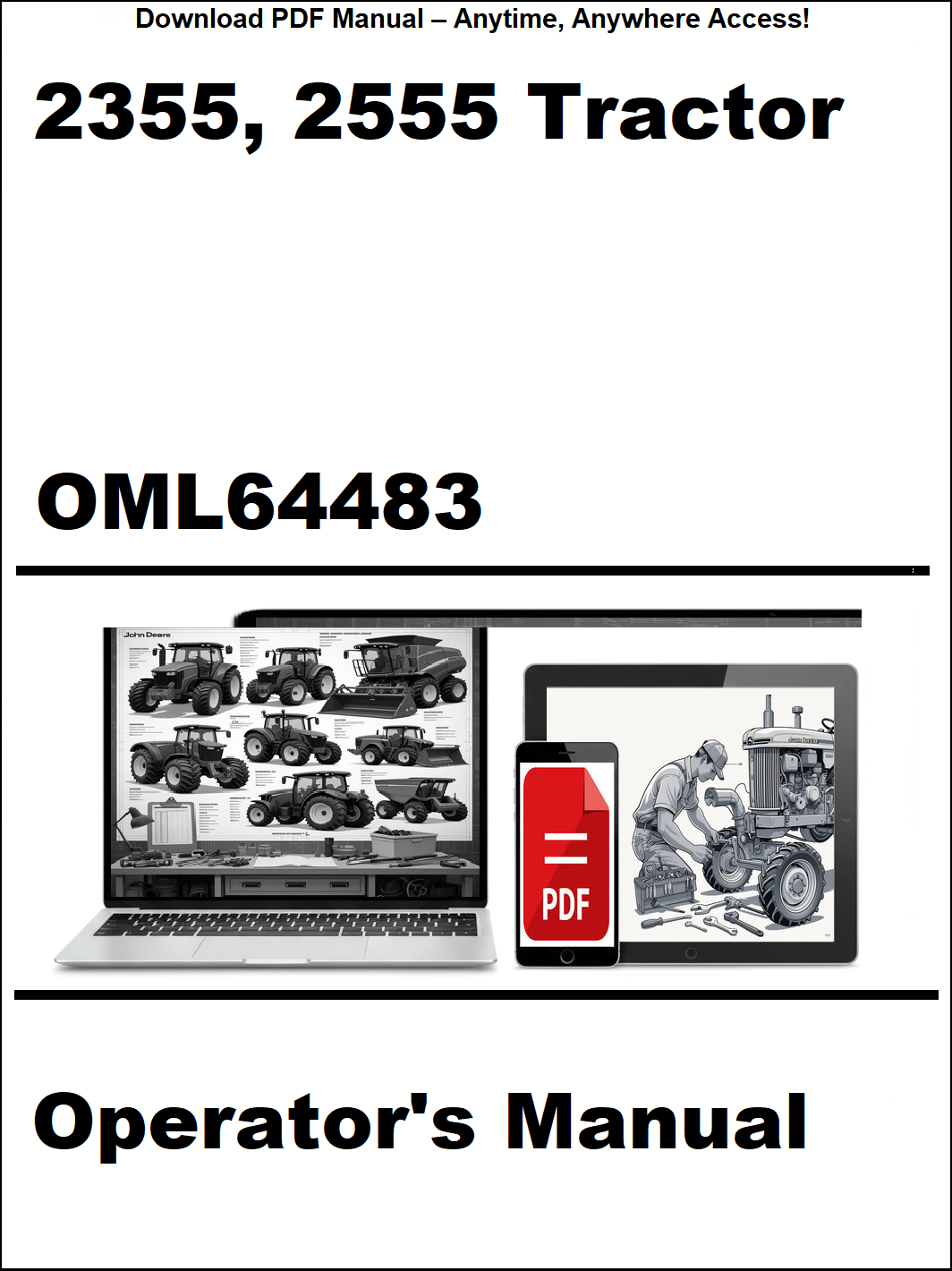 Operator's manual for 2355 and 2555 tractor with digital device icon on a white background