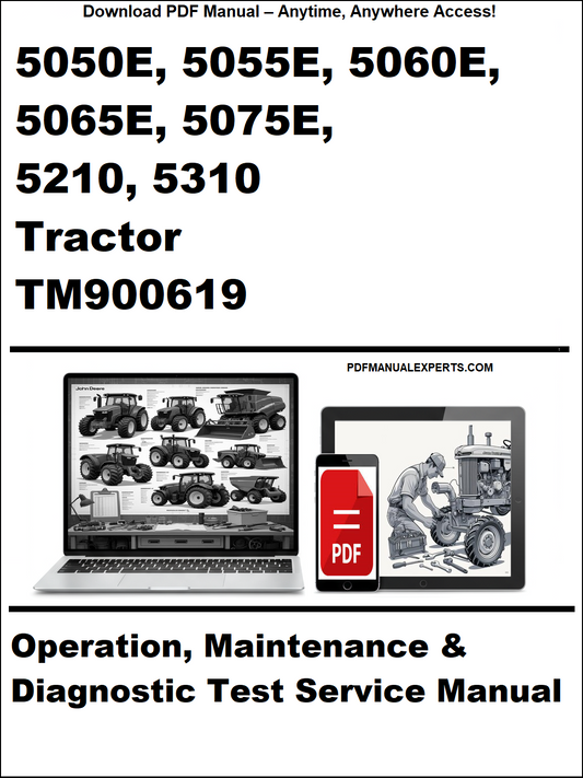 Manual cover for John Deere tractors with laptop and tablet icons.