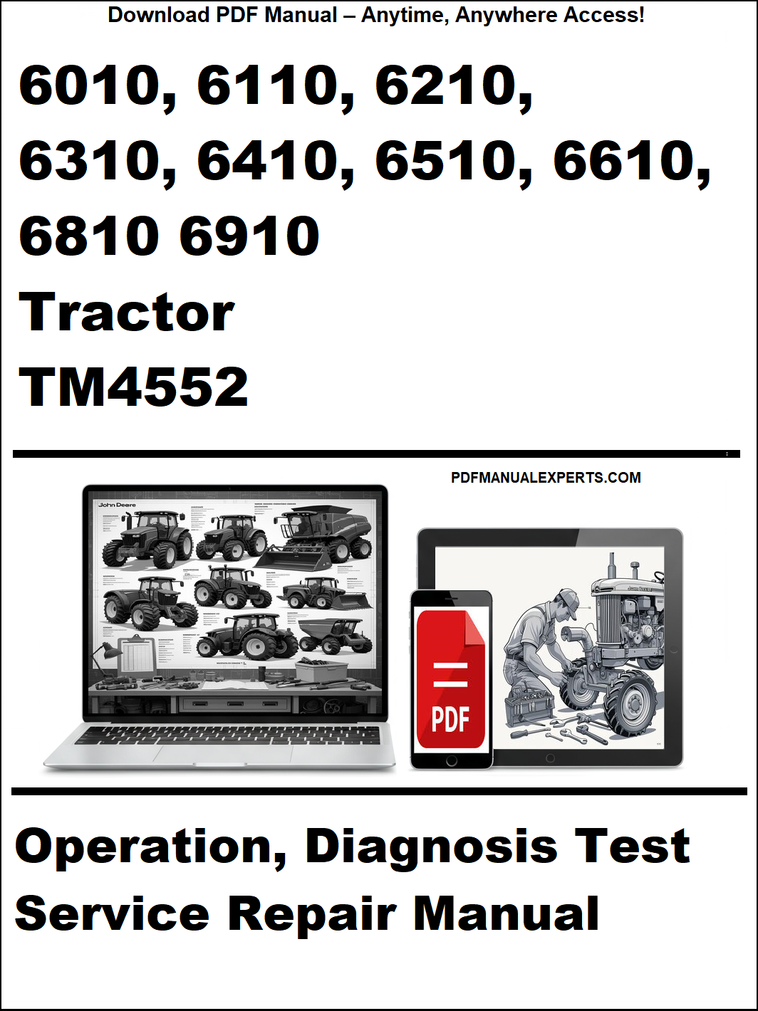 Cover of a repair manual for tractors with text and images of a tractor and diagnostic tools.