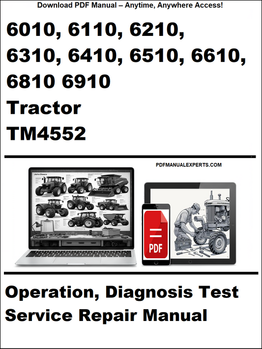 Cover of a repair manual for tractors with text and images of a tractor and diagnostic tools.