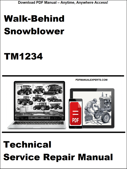 Technical service repair manual for walk-behind snowblower TM1234 on a white background
