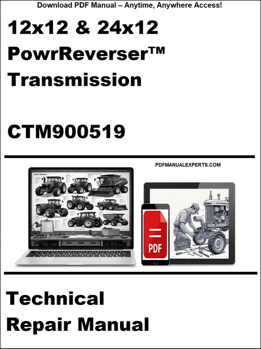 Technical repair manual for 12x12 & 24x12 PowrReverser Transmission CTM900519 on a white background.