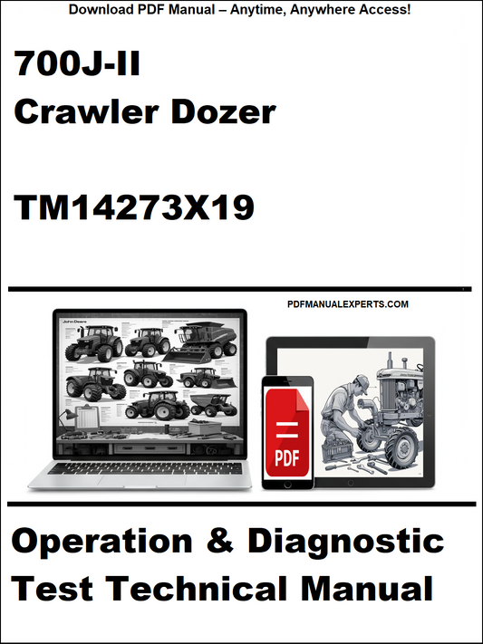 Cover of a technical manual for a 700J-II Crawler Dozer with a laptop and toolbox graphic.
