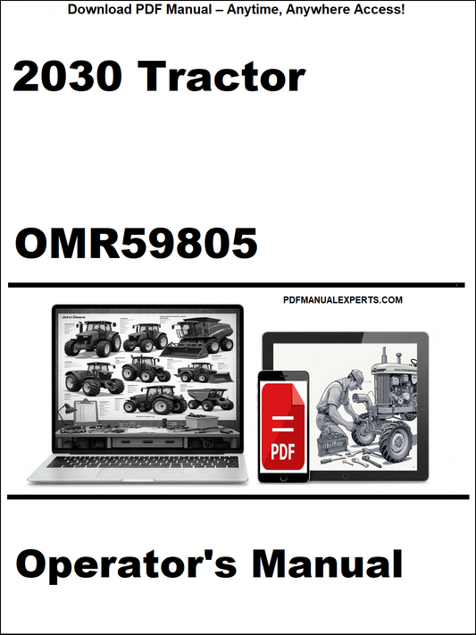 Cover of 2030 Tractor Operator's Manual with laptop and tractor images on a white background