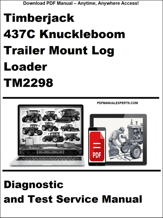 Advertisement for Timberjack 437C Knuckleboom Trailer Mount Log Loader TM2298 diagnostic and test service manual.