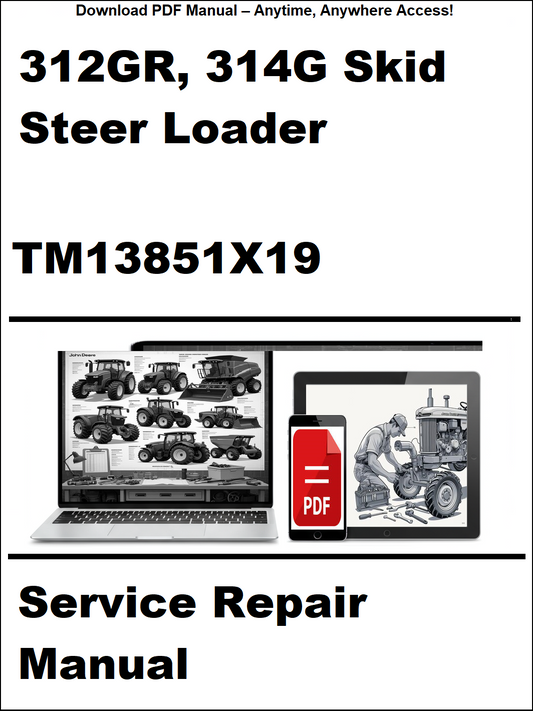 Service repair manual for 312GR, 314G skid steer loader with digital device icon on a white background