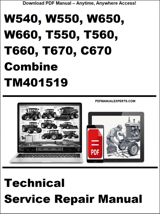 Technical service repair manual for agricultural combines on a white background