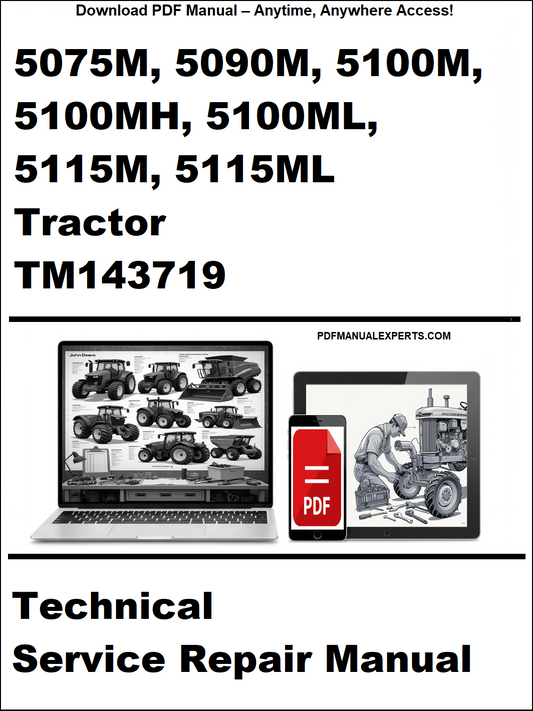 Cover of the John Deere 5075M 5090M 5100M 5100MH 5100ML 5115M 5115ML Tractor Technical Service Repair Manual TM143719 in downloadable PDF format.