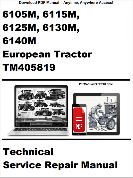 Cover of the John Deere 6105M 6115M 6125M 6130M 6140M European Tractor Technical Service Repair Manual TM405819 in downloadable PDF format.