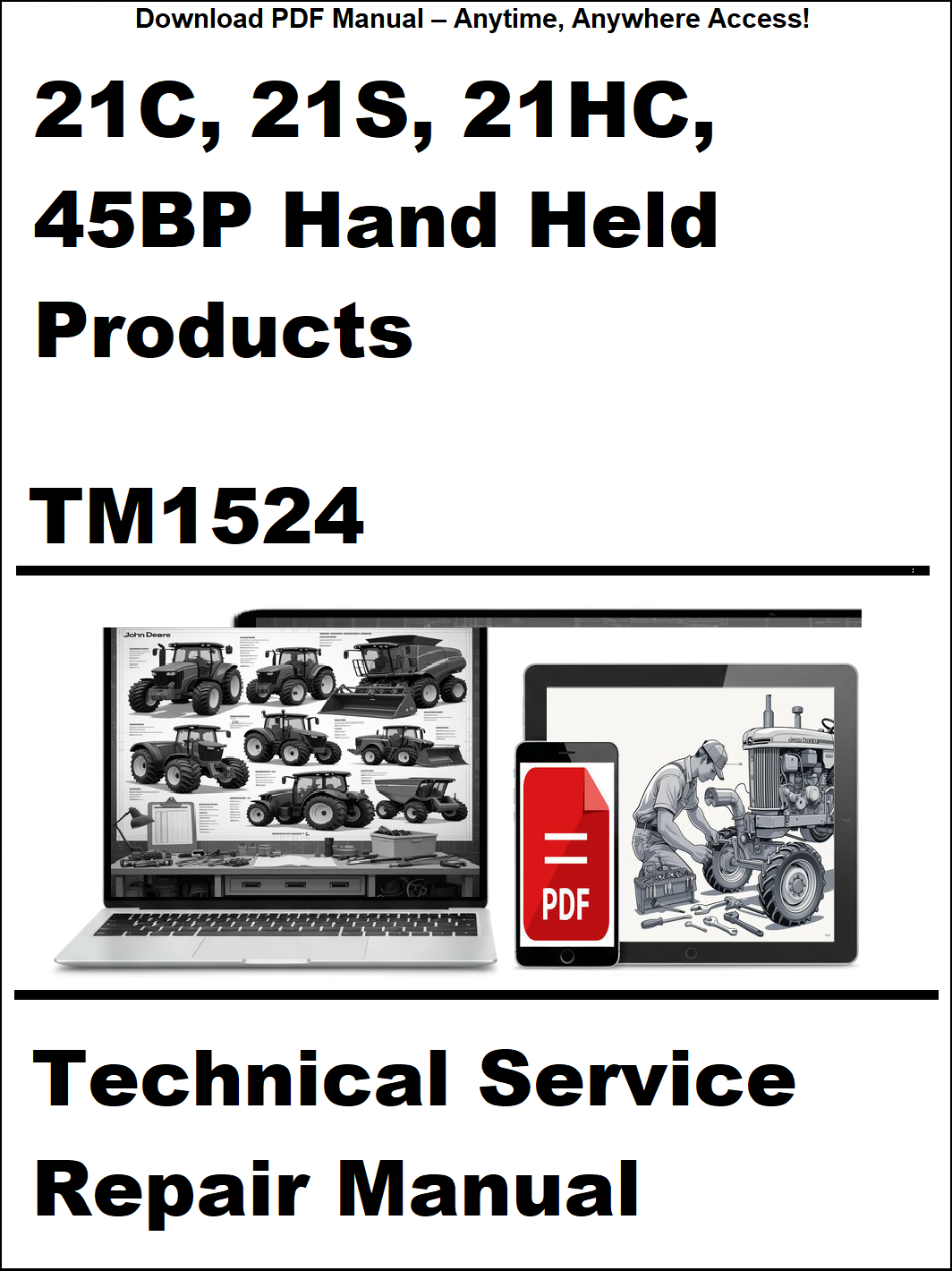Technical service repair manual for 21C, 21S, 21HC, 45BP hand held products with a laptop and toolbox graphic.