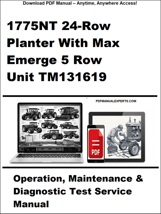 Manual cover for 1775NT 24-Row Planter with Max Emerge 5 Row Unit TM131619, featuring images of a tractor and diagnostic tools.