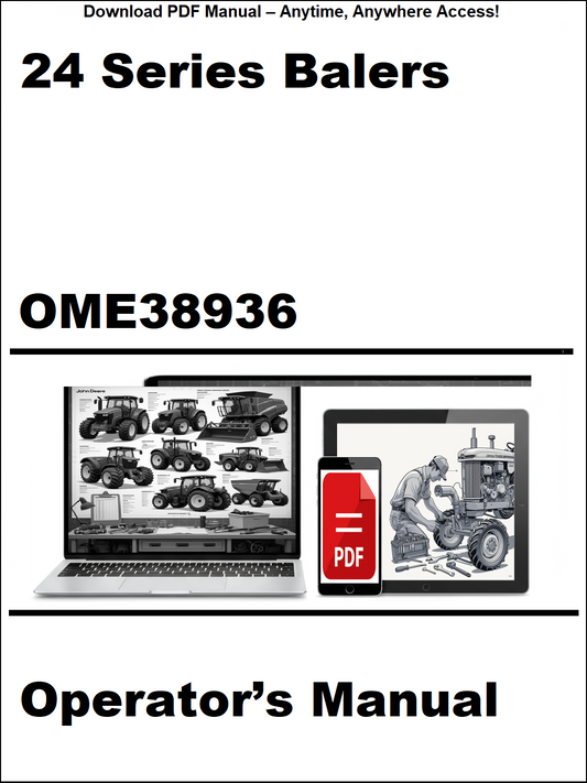 Operator's manual for 24 Series Balers with laptop and tractor illustrations on a white background.
