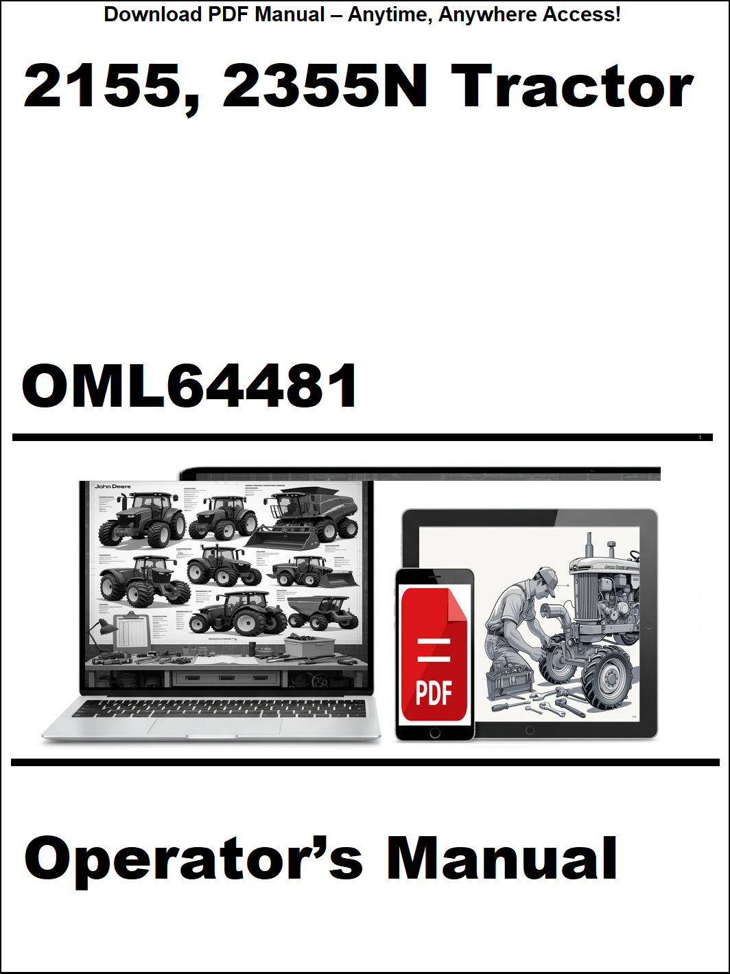 Operator's manual for 2155, 2355N tractor with digital download icon on a white background
