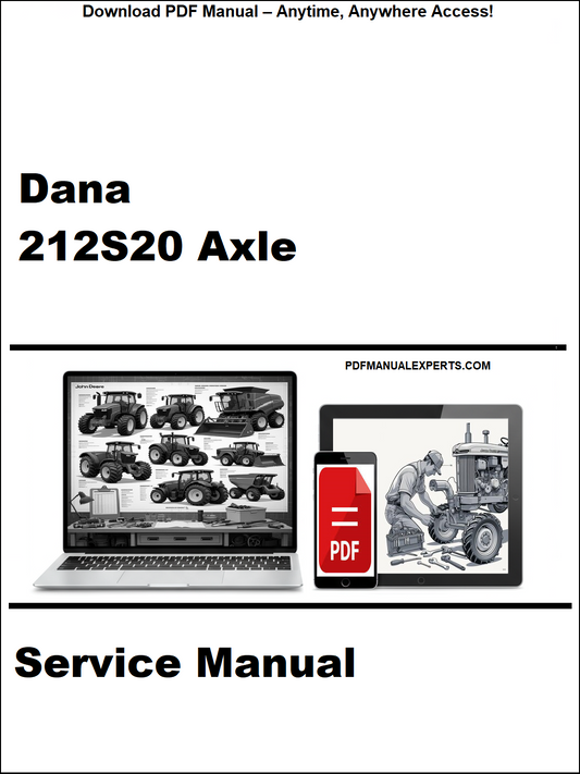 Service manual for Dana 212S20 Axle with laptop and truck illustration on a white background