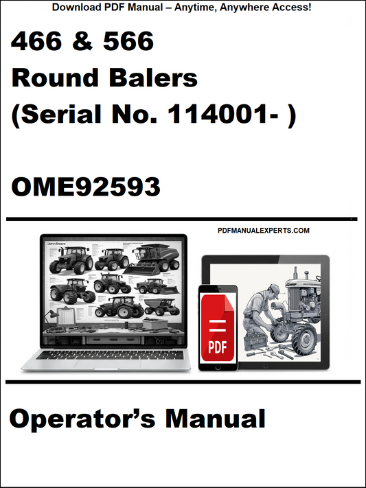 Cover of an operator's manual for 466 & 566 Round Balers with a laptop and truck illustration.