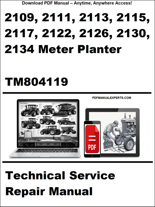 Technical service repair manual for a meter planter with a laptop and toolbox graphic on a white background.